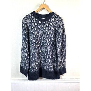 NWT Current/Elliott The Cali Sweater Brushed Leopard Navy Gray Ivory Oversized 1